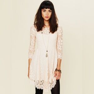 Free People Floral Mesh Lace Dress in Ivory White Cream, Size 0